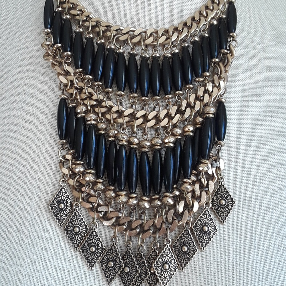 Boho Egyptian Bib Necklace Black and Gold